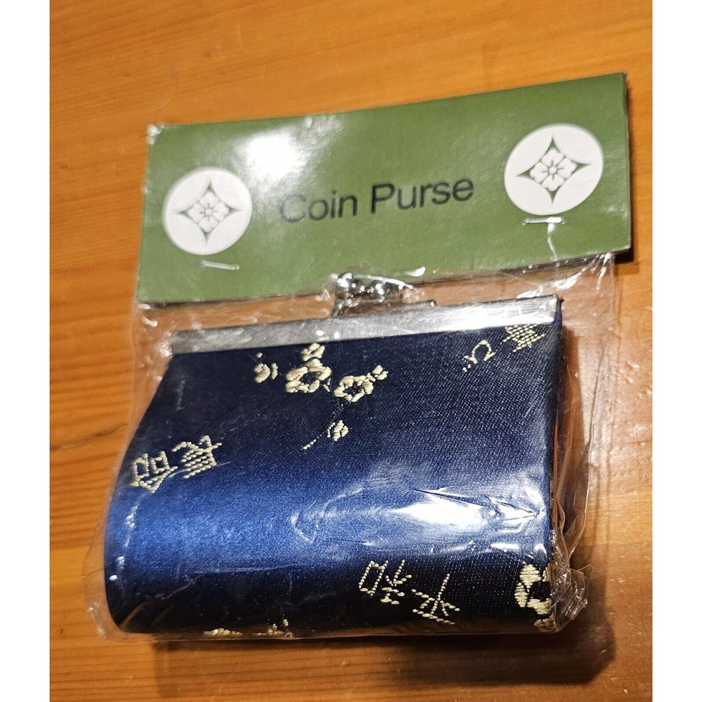 Chinese Oriental Blue Brocade Clutch Closure Coin Purse